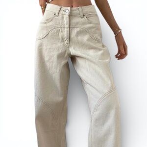 PacSun 90s Y2K Ivory High Rise Wide Leg Jeans Front Seam Detail 30 Cropped Loose